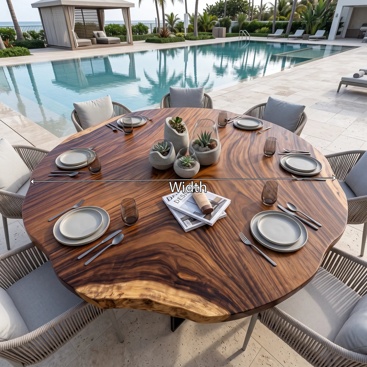 Organic Modern Live Edge Table Top Poolside Dining