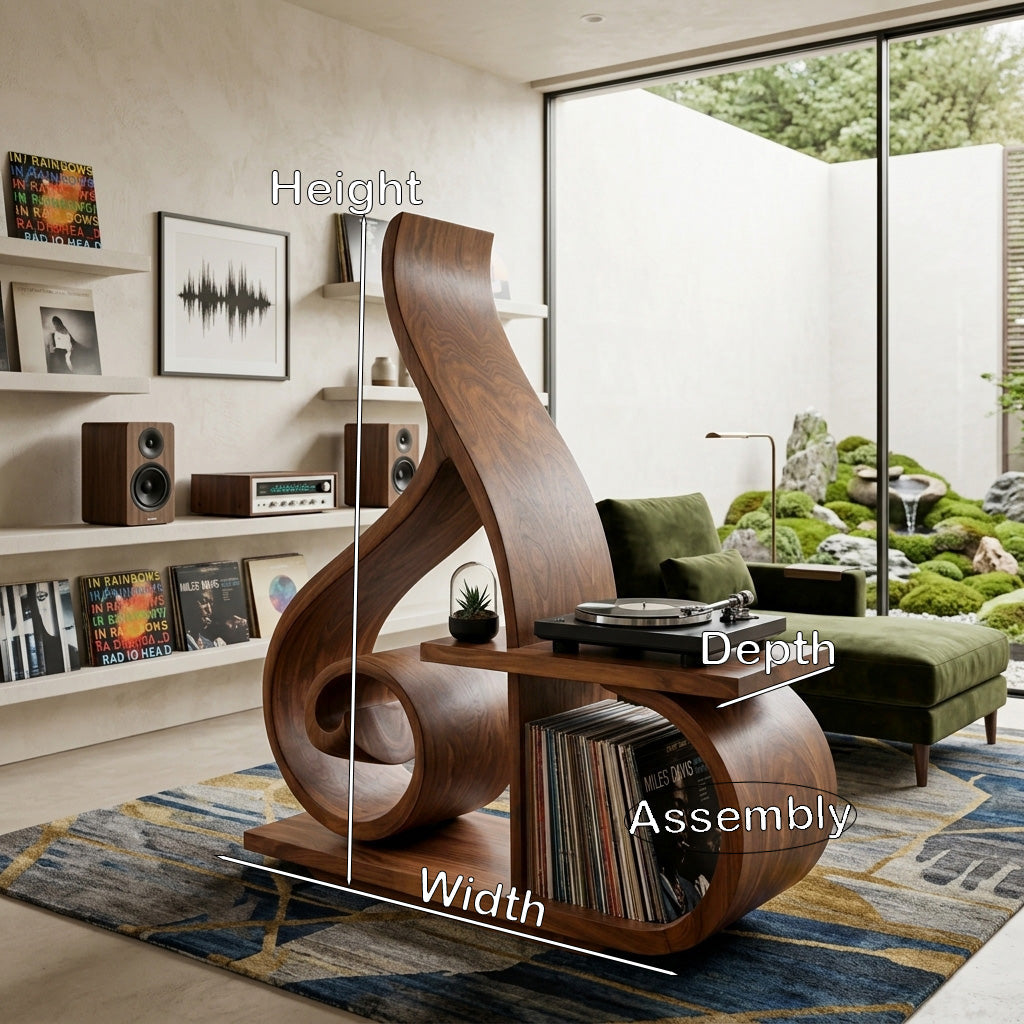Contemporary Sculptural Wooden Record Player Stand For Living Room