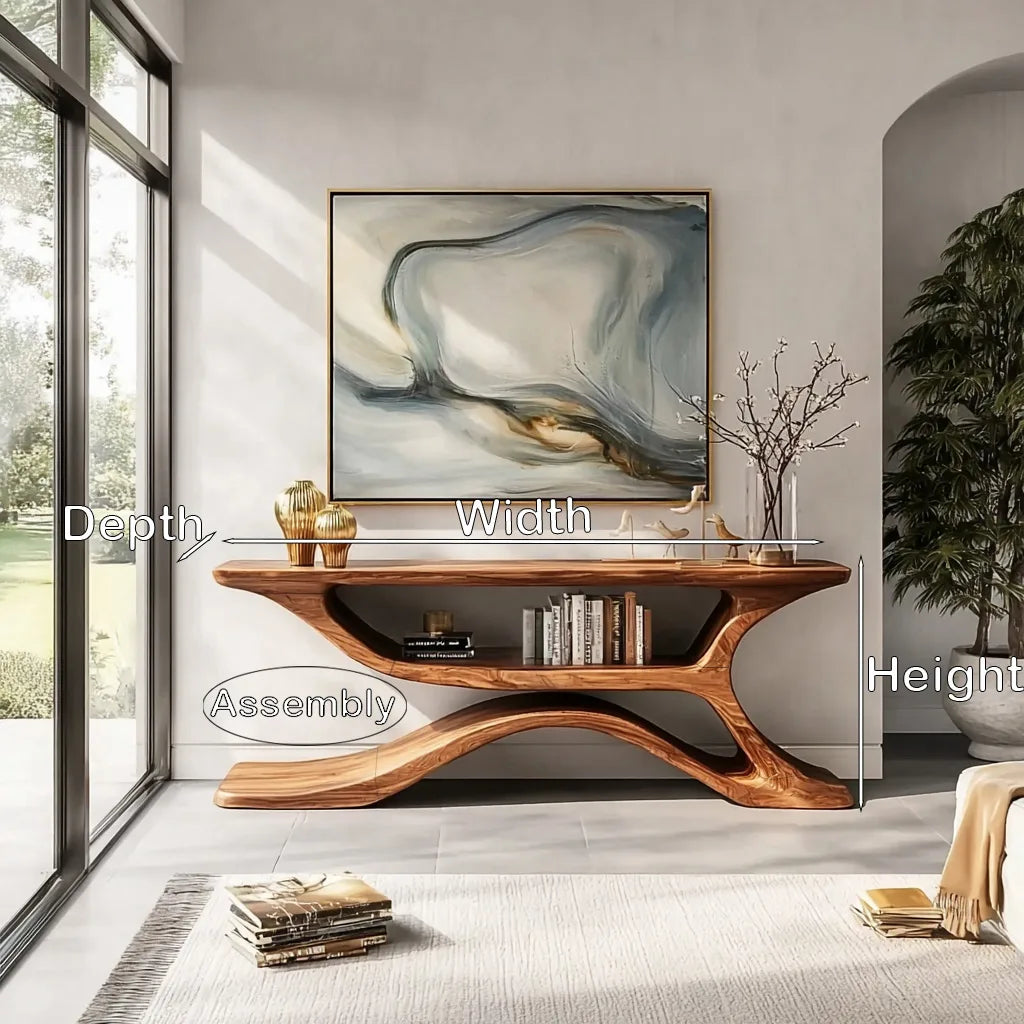 Organic Sculptural Open Shelf Console Table For Living Room
