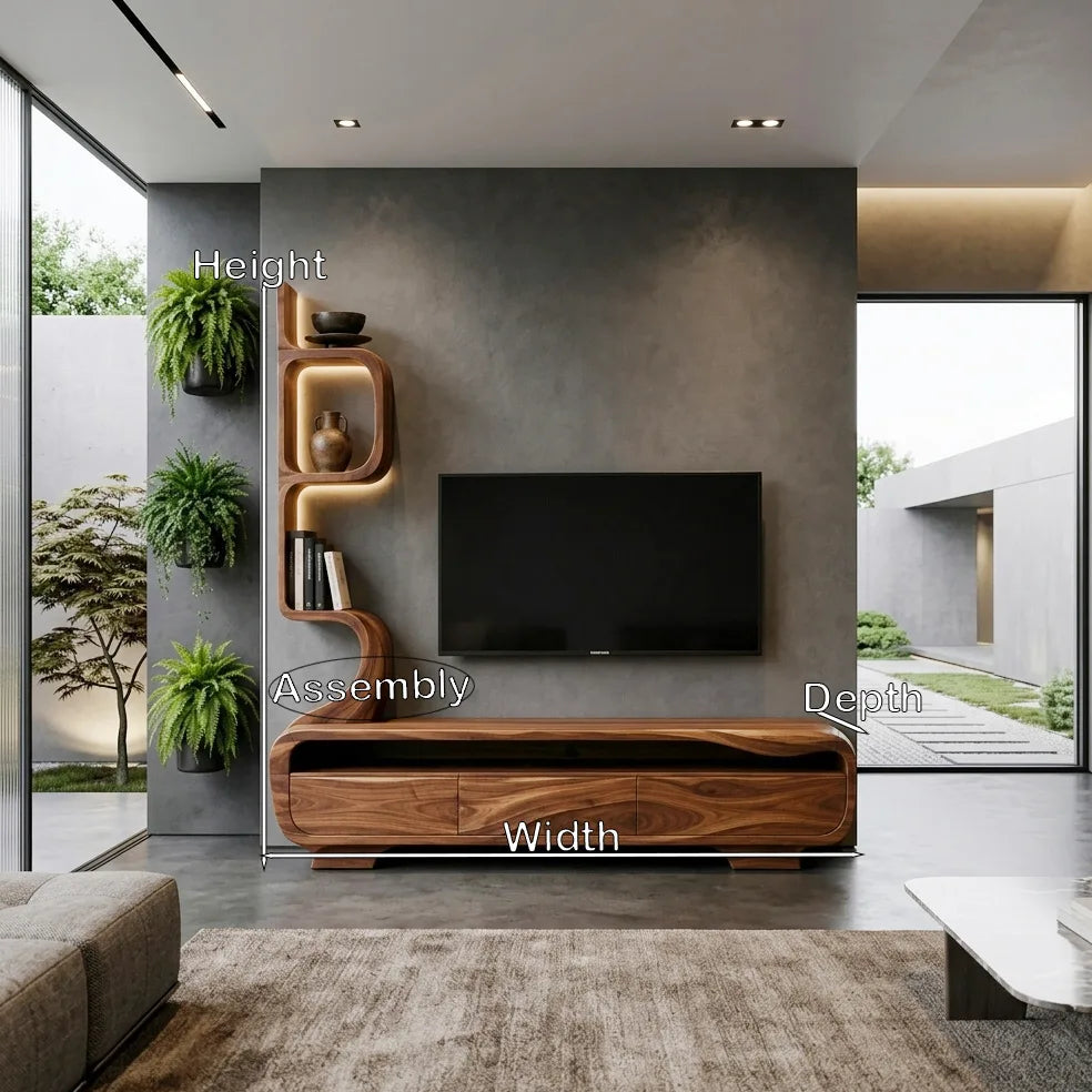 Organic Sculptural TV Console With Display Shelves For Living Room