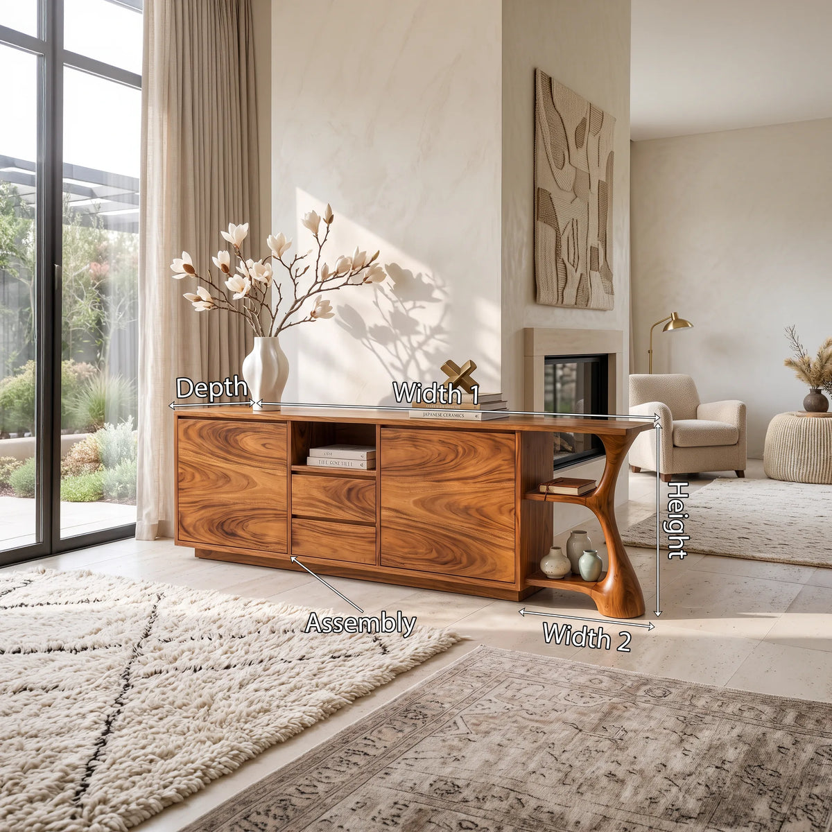 Rustic Relief Carved Sideboard Cozy Living Room