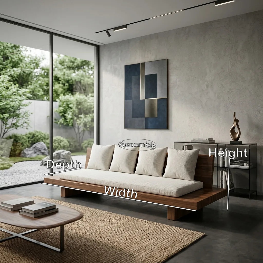 Minimalist Wooden Sofa With Cushions For Living Room