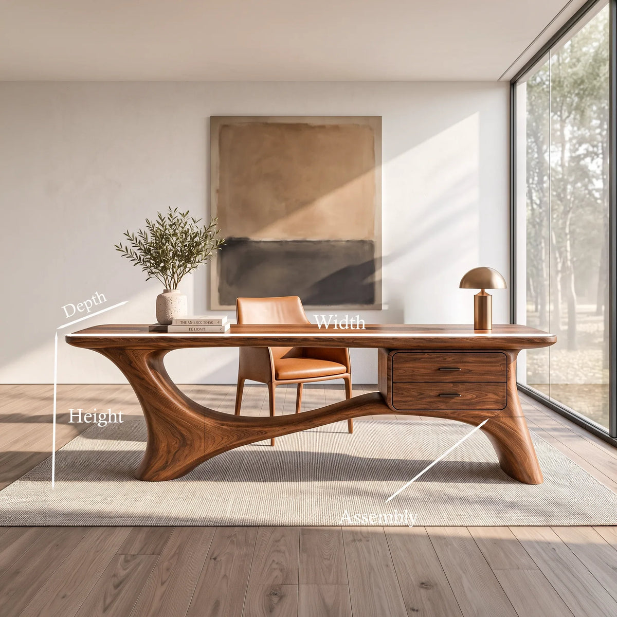 Contemporary Office Desk Sculptural Curved Base Modern Workspace