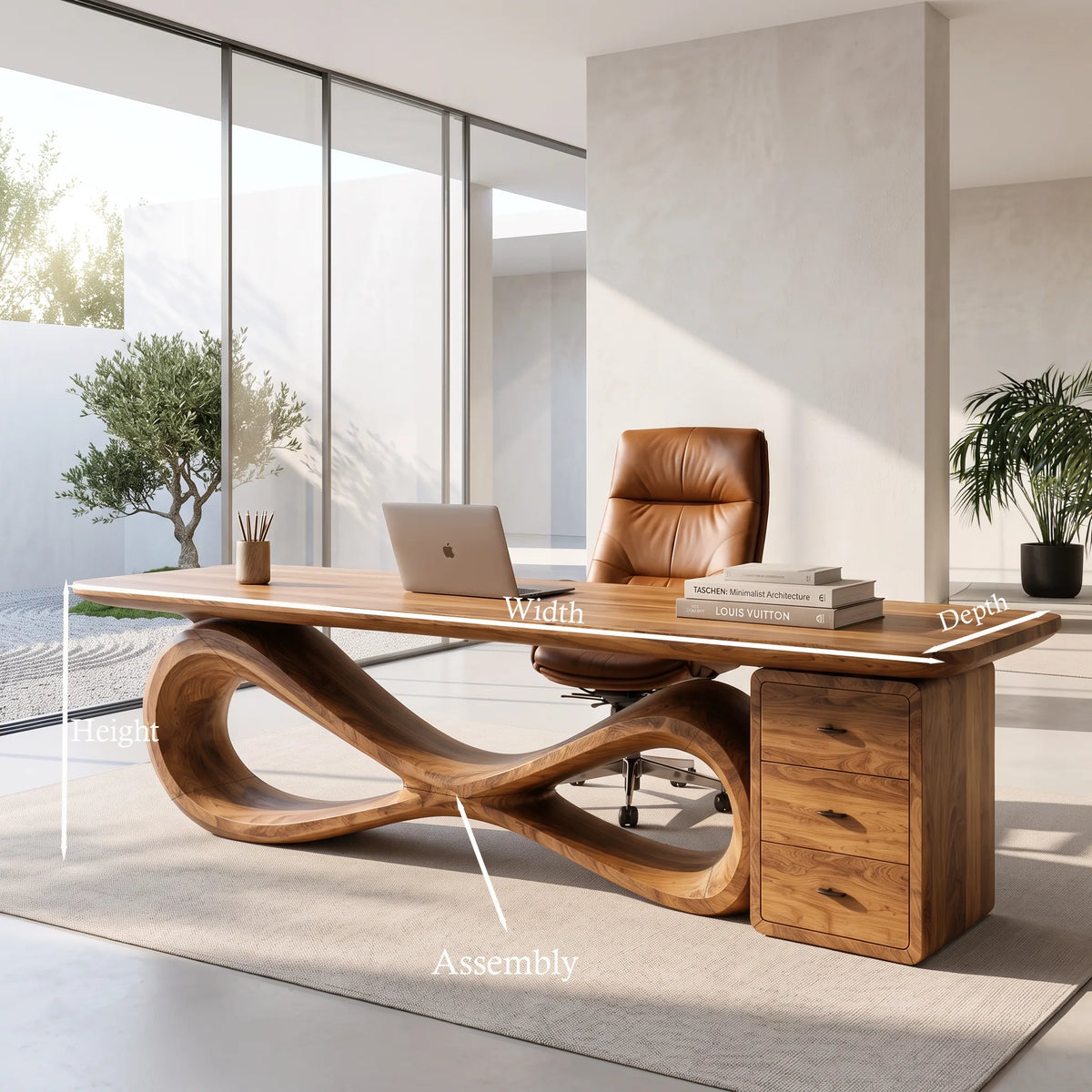 Organic Modern Office Desk With Drawers For Executive Office