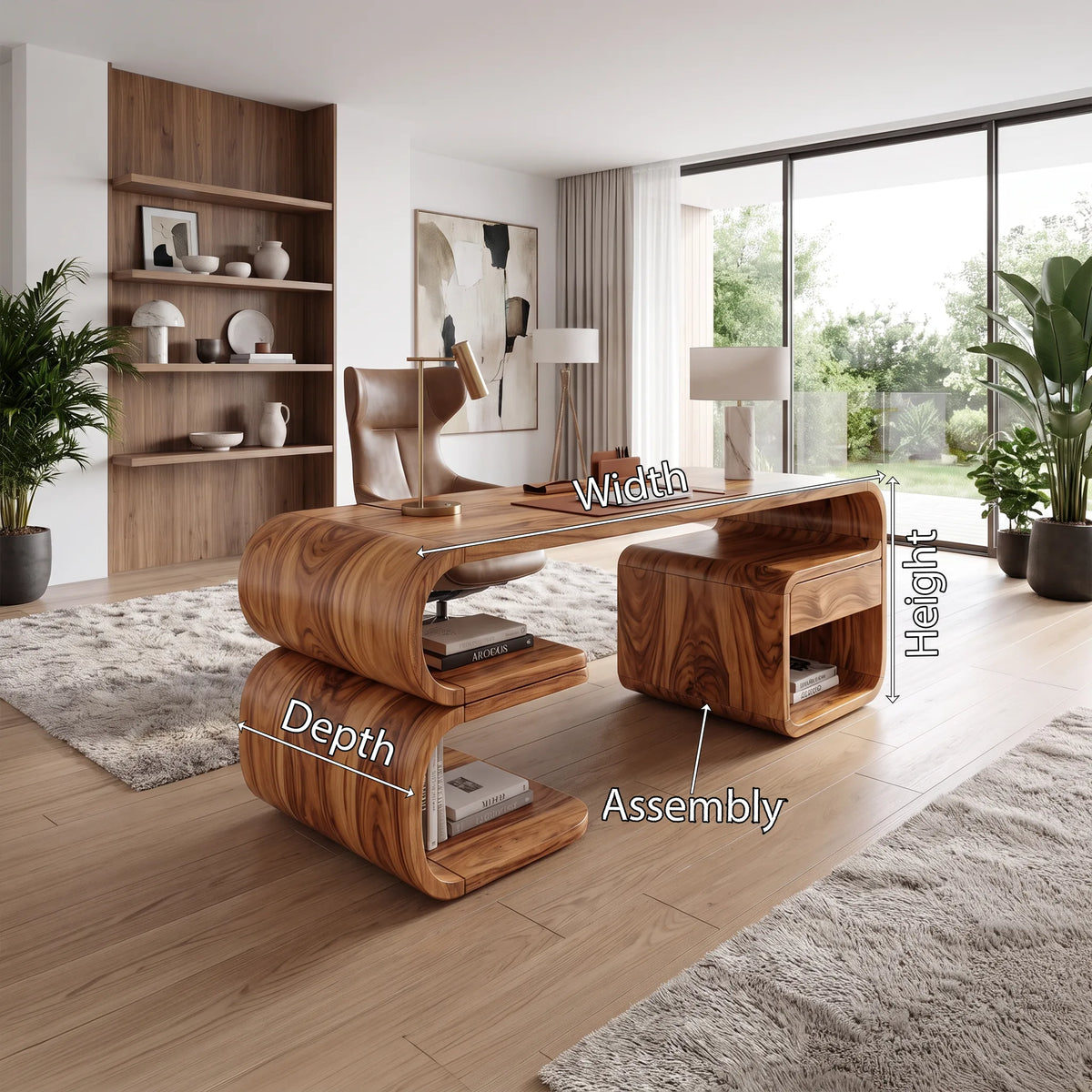Creative Office Desk Writing Desk Executive Desk With Curved Open Shelves For Home Office