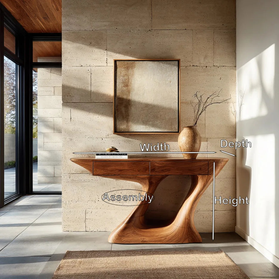 Organic Modern Sculptural Console Table With Drawers For Entryway