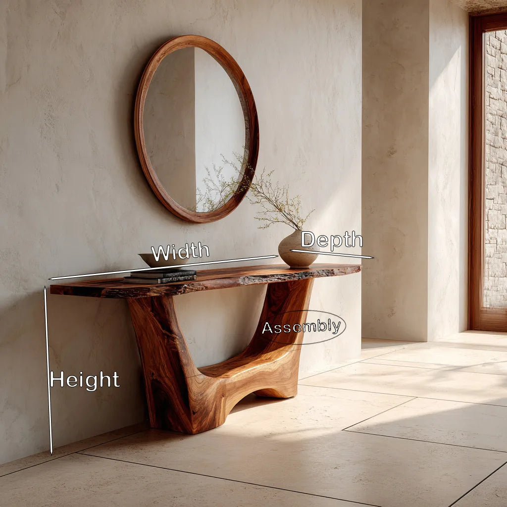 Organic Live Edge Sculptural Console Table For Entryway