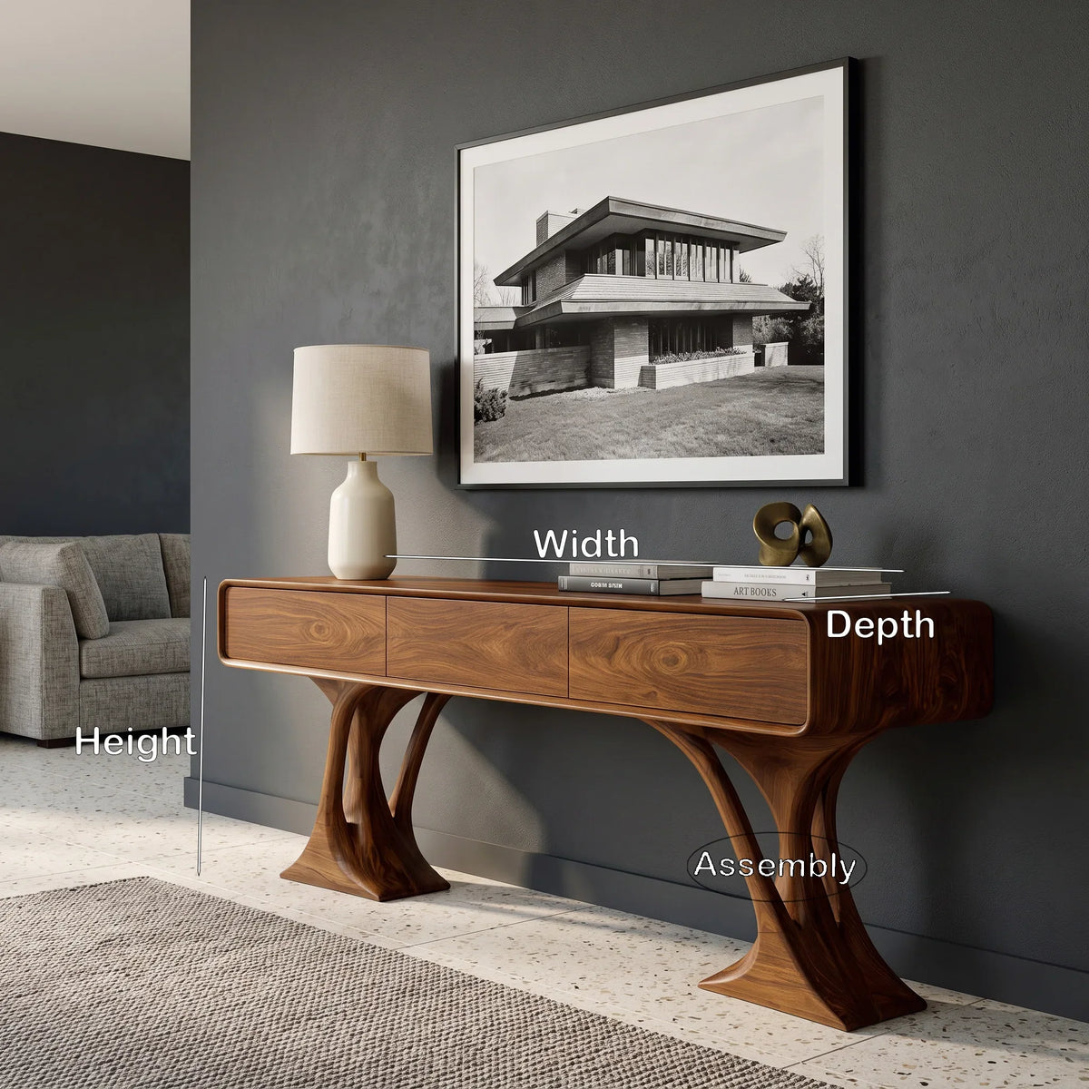 Contemporary Sculptural Drawer Console Table For Living Room