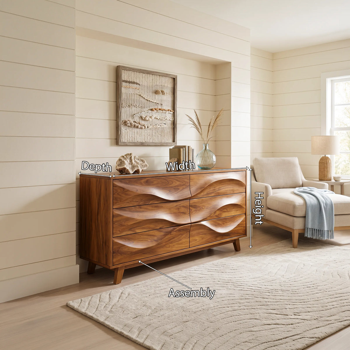 Minimalist Wave Closet Dresser For Modern Bedroom