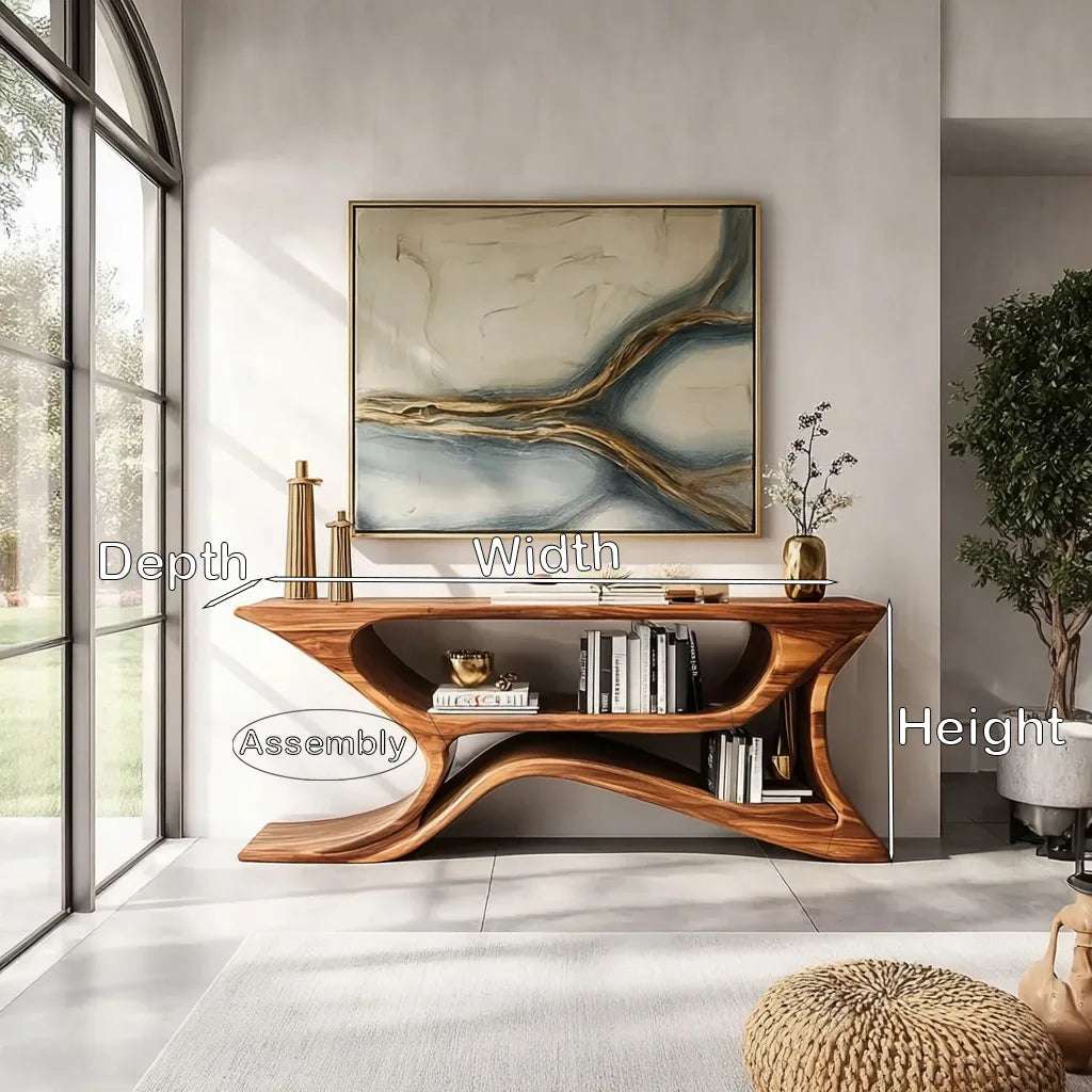 Modern Sculptural Open Shelf Console Table For Entryway