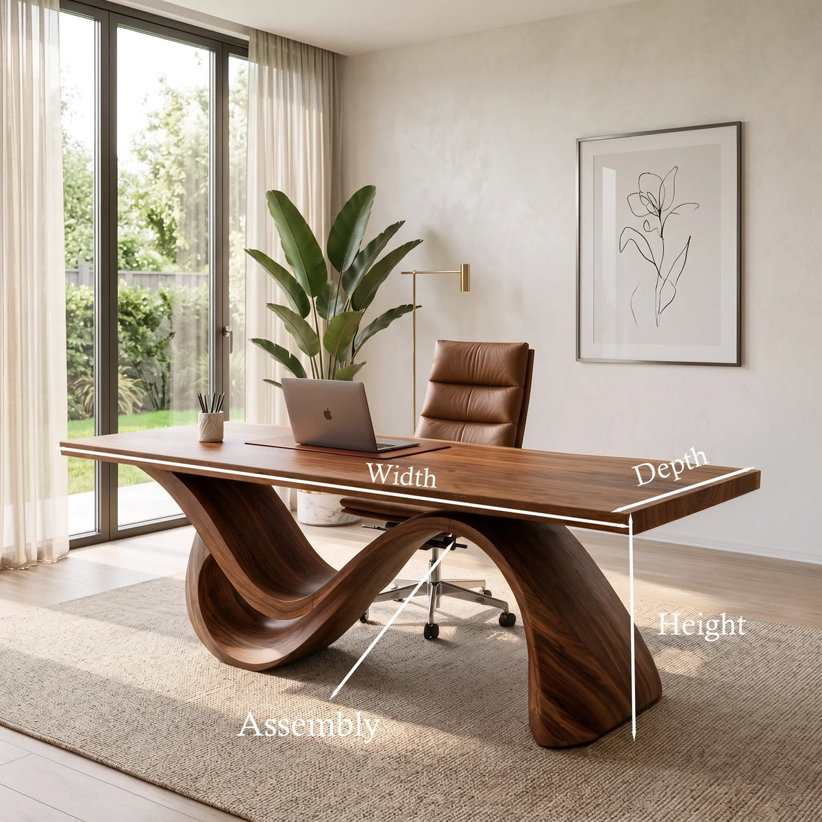 Organic Modern Office Desk Sculptural Base For Executive Workspace