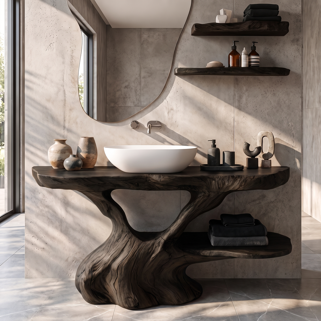 Organic Halloween Bathroom Vanity With Sculptural Tree Root Base For Bathroom