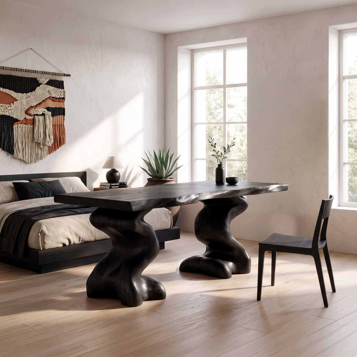 Natural Wooden Desk With Root Form Base For Workspace