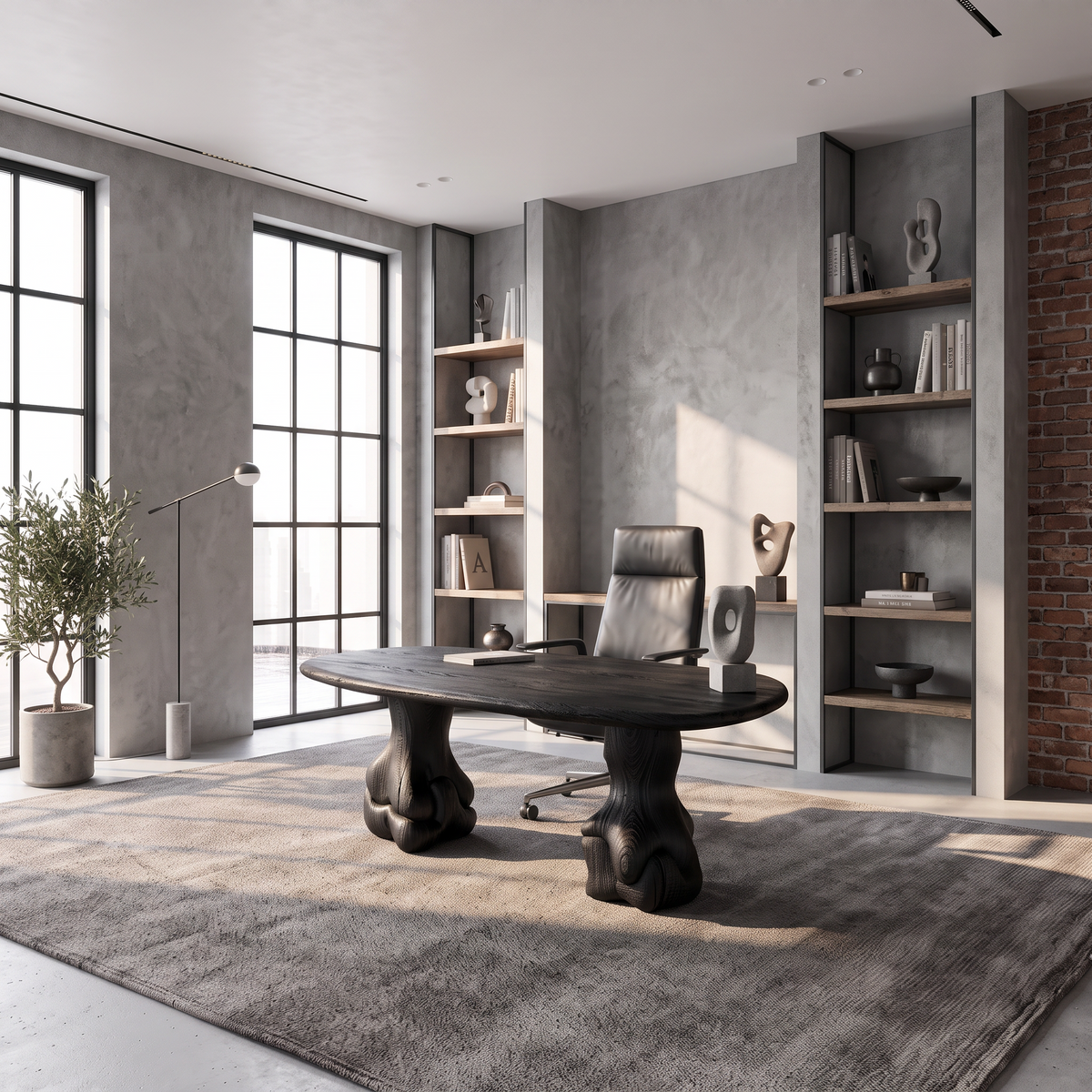 Organic Halloween Wood Desk With Flowing Arch Frame For Office
