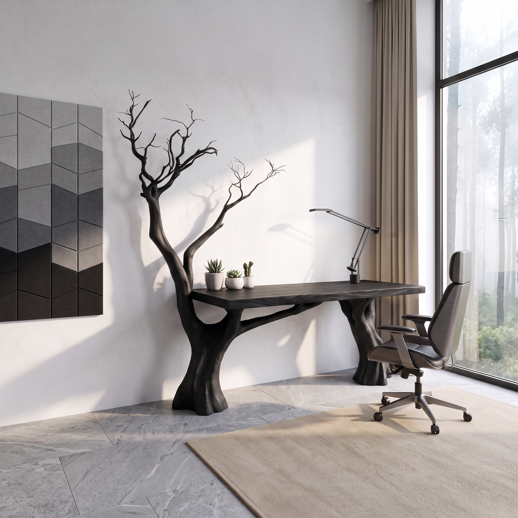 Rustic Computer Desk With Artistic Branch Inspired Base For Home Office