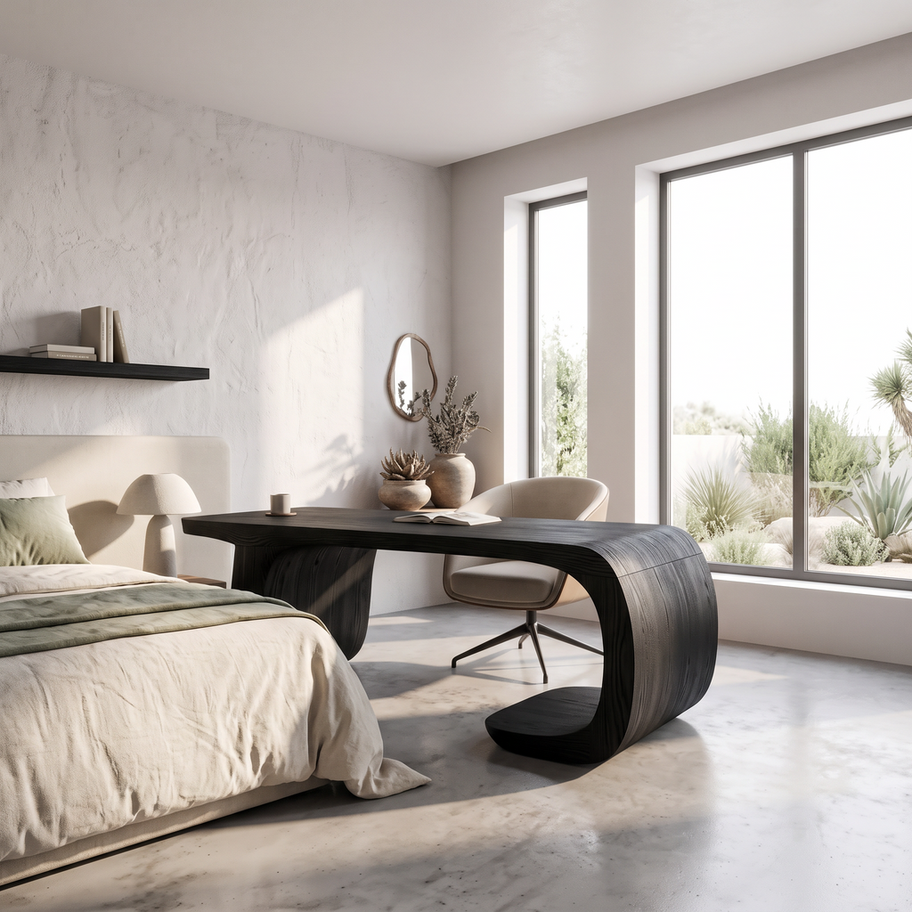Minimalist Writing Desk With Clean Symmetrical Base For Home Office