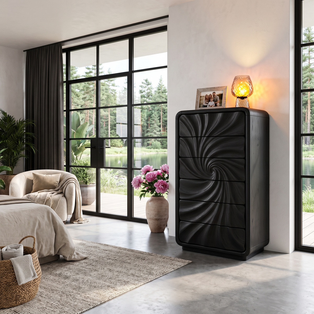 Modern Tall Dresser With Flowing Wave Drawer Design For Bedroom
