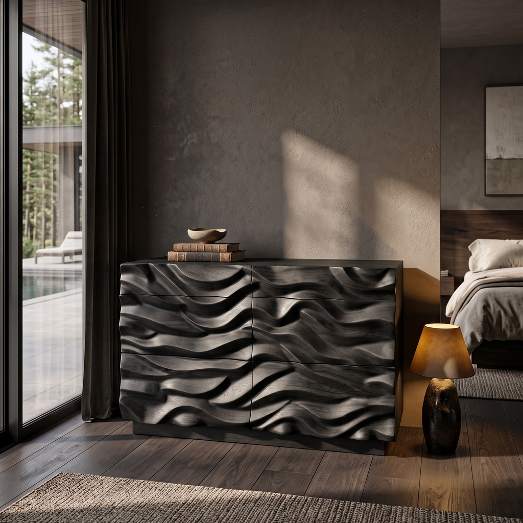 Modern Dresser With Sculpted Wave Front For Bedroom