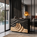 Modern Black Dresser With Light Contrast Panels For Bedroom