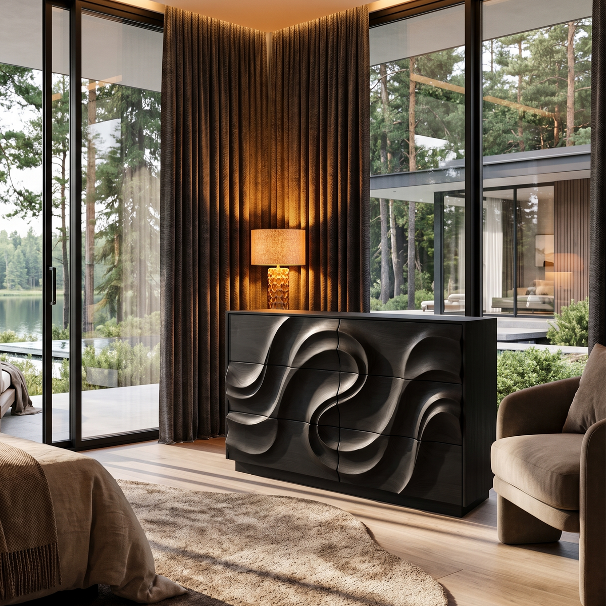 Organic Bedroom Dresser With Flowing Wave Pattern For Bedroom
