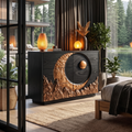Mid Century Dresser With Celestial Eclipse Carving For Bedroom