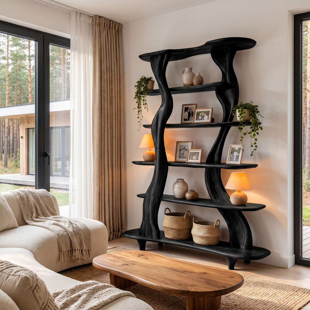 Mid Century Sculptural Bookshelf With Branch Inspired Frame For Living Room