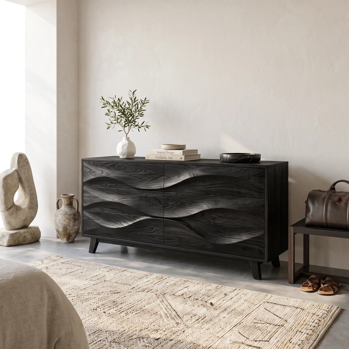 Minimalist Wave Closet Dresser For Modern Bedroom