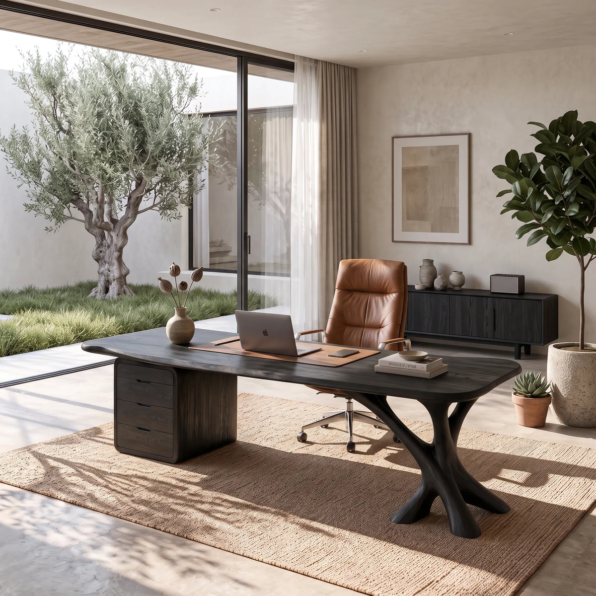 Luxury Office Desk Sculptural Base With Storage Executive Suite
