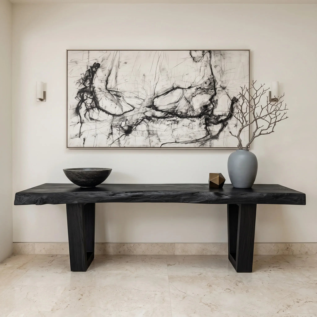 Live Edge Console Table With Geometric Legs For Hallway