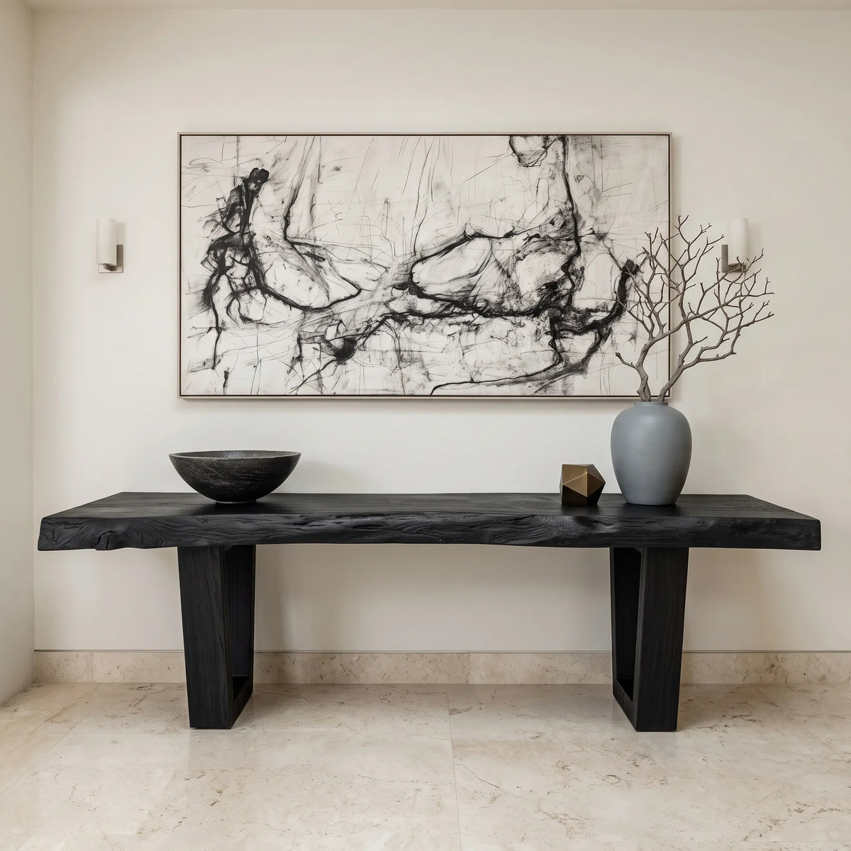 Live Edge Console Table With Geometric Legs For Hallway