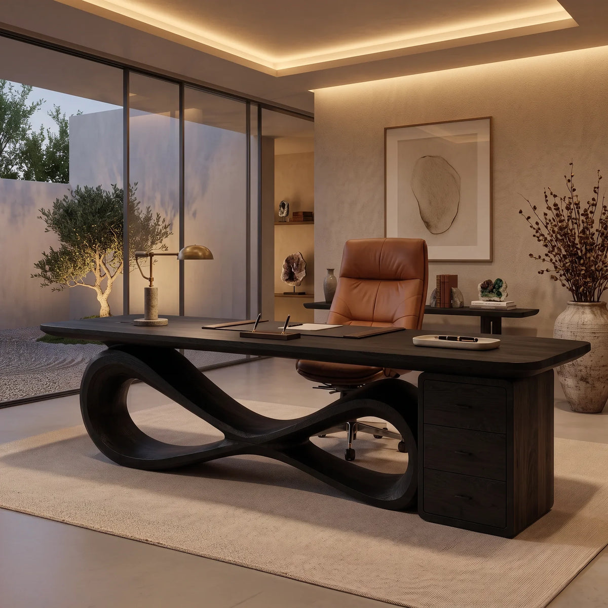 Organic Modern Office Desk With Drawers For Executive Office
