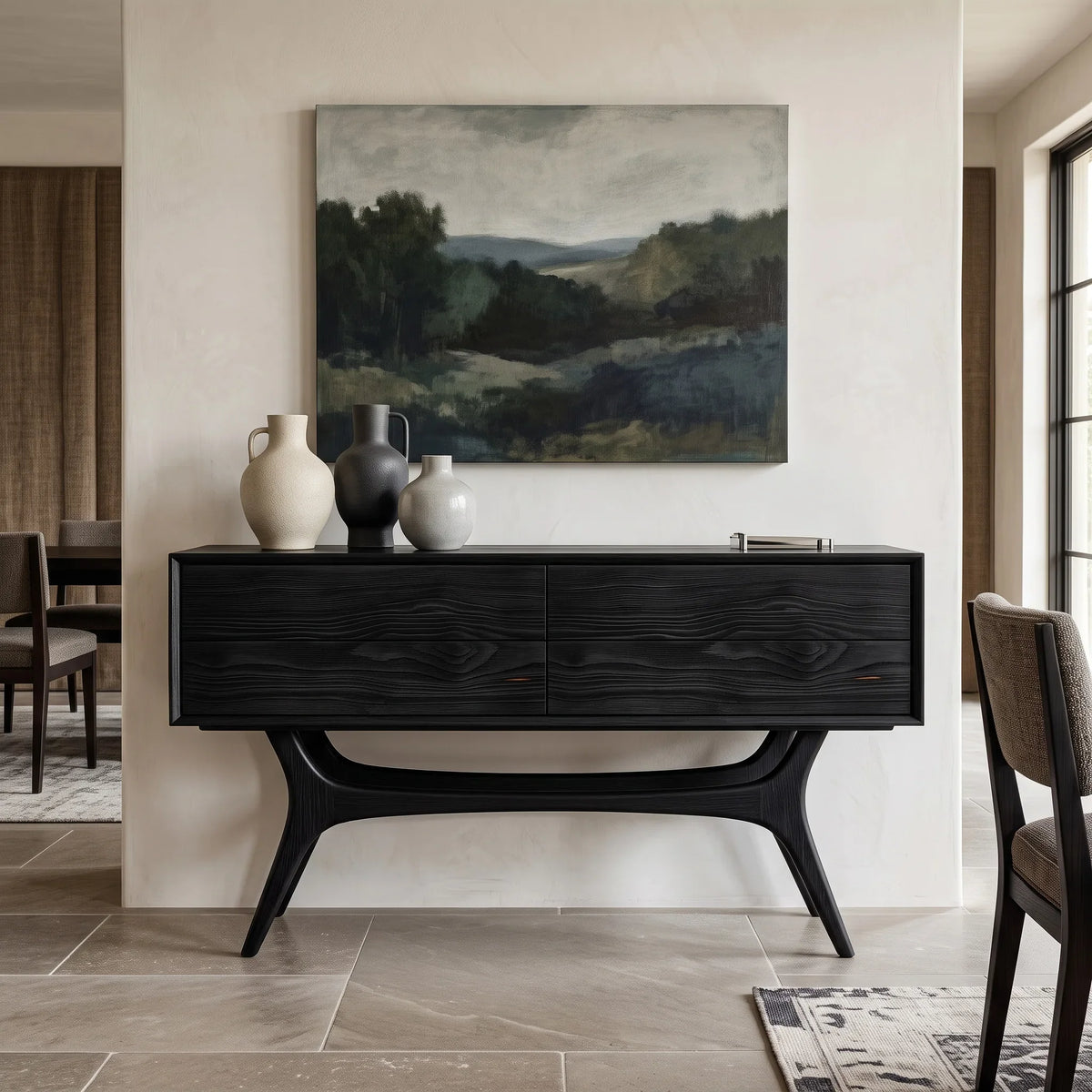 Organic Modern Curved Drawer Console Table For Entryway