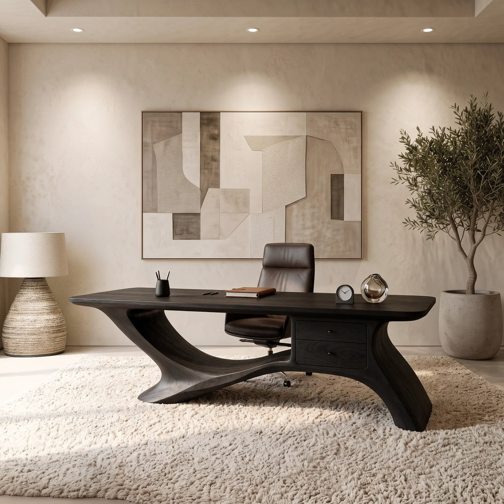 Sculptural Office Desk Organic Curved Base For Executive Office