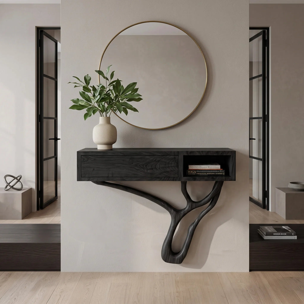 Modern Sculptural Storage Console Table For Entryway