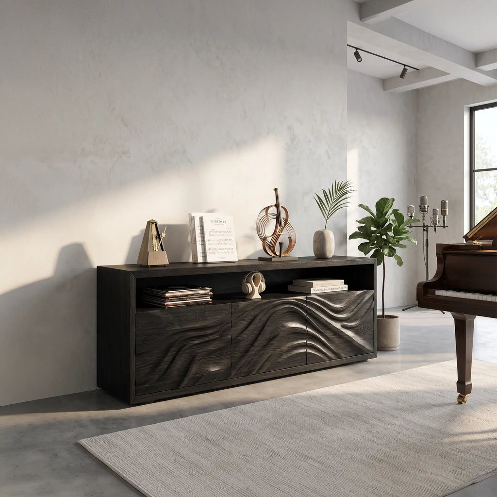 Minimalist Scalloped Carved Sideboard Bright Living Room