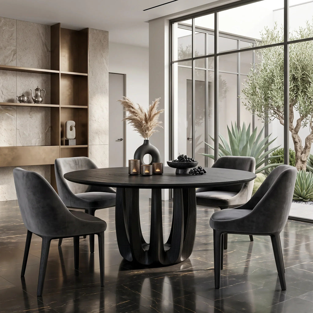 Modern Curved Pedestal Round Dining Table For Dining Room