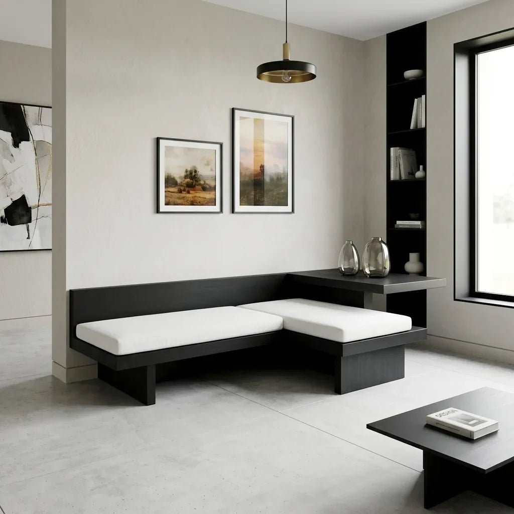 Modern L Shaped Sofa Integrated Shelving For Living Room