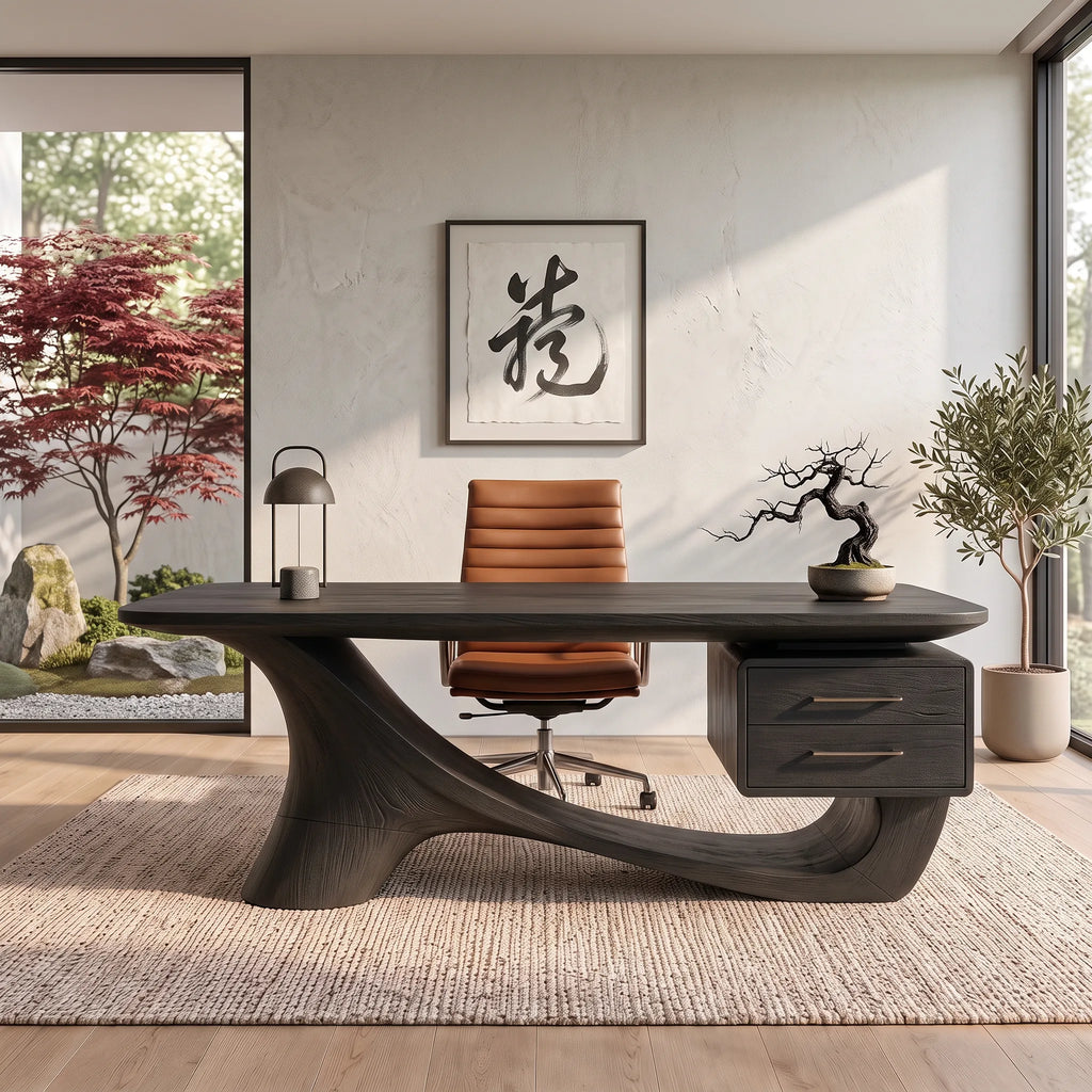 Contemporary Office Desk Sculptural Base Luxury Executive Office