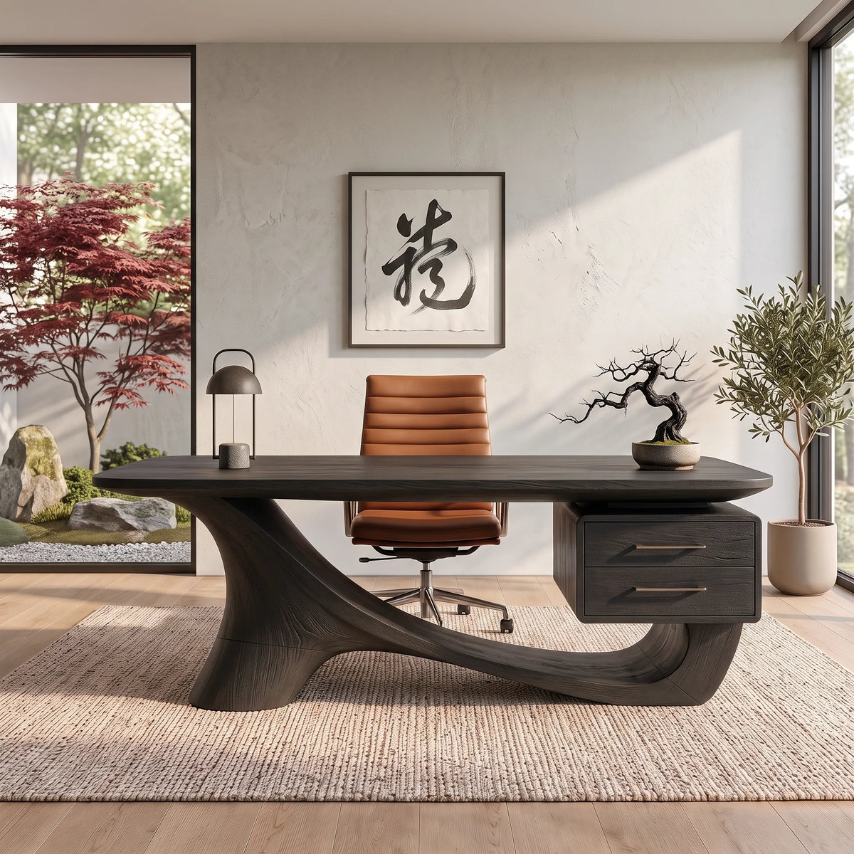 Contemporary Office Desk Sculptural Base Luxury Executive Office