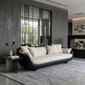 Contemporary Curved Wooden Sofa With Upholstered Seat For Living Room