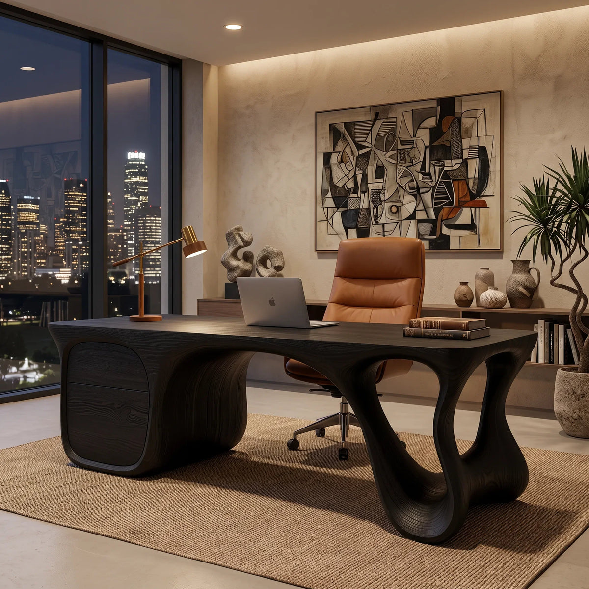 Luxury Executive Desk Sculptural Base With Storage Modern Office