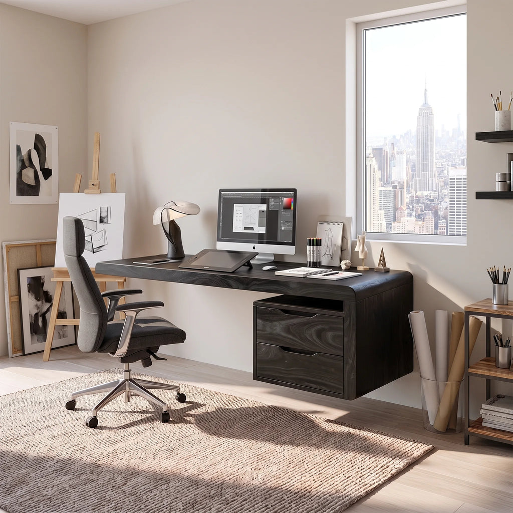 Serene Computer Desk Home Office Desk Office Desk With Drawers Floating Design For Home Office