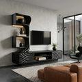 Modern Wave Carved TV Stand With Shelving For Living Room