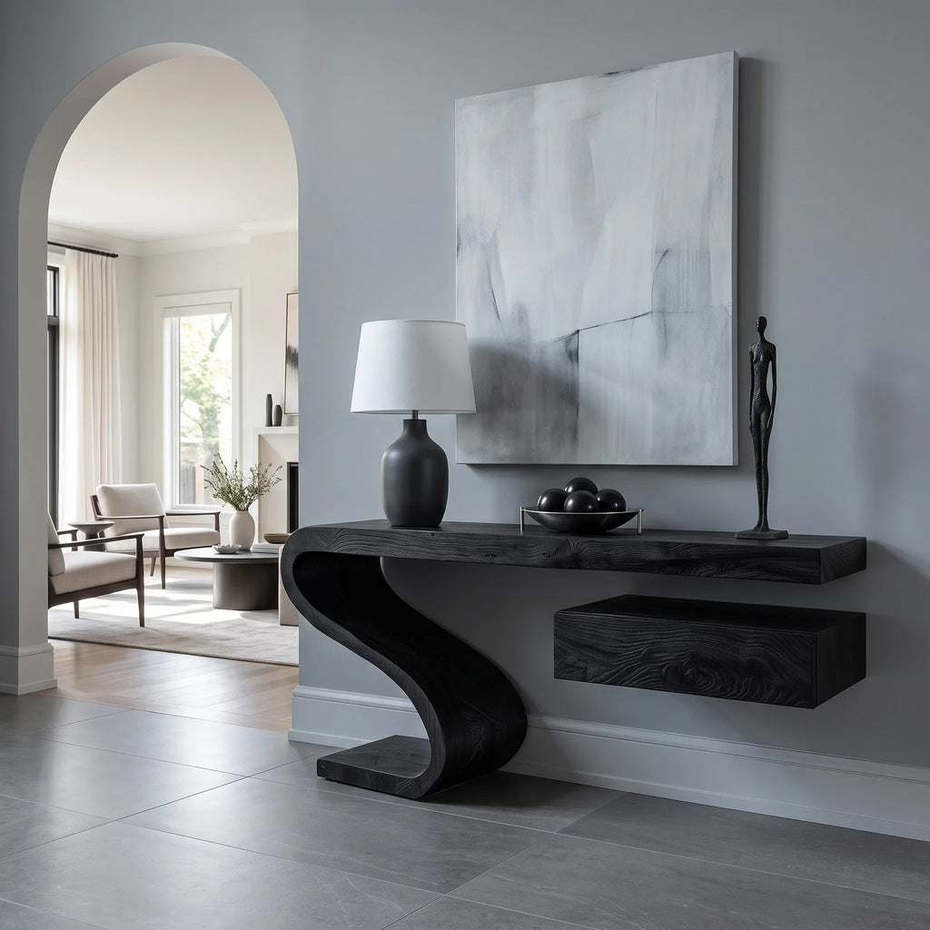 Sculptural Floating Console Table With Drawer For Entryway