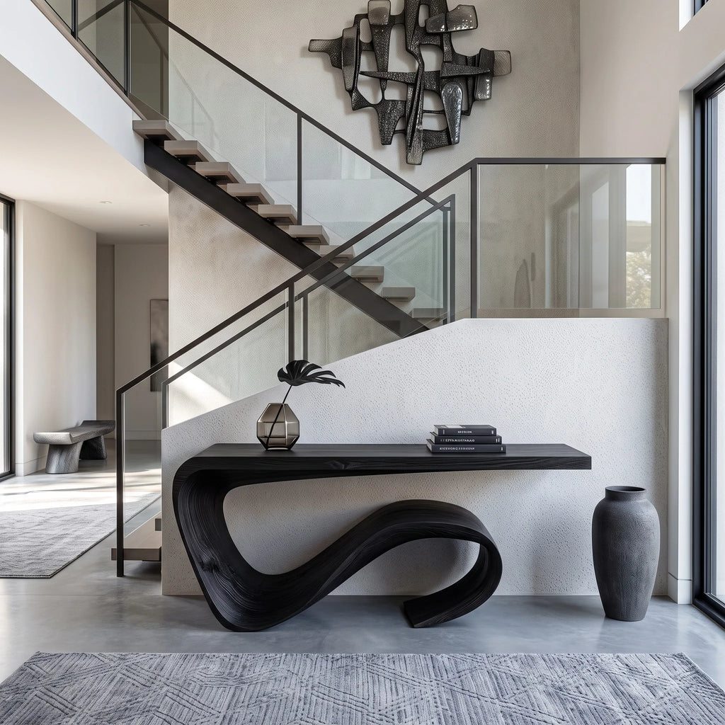 Modern Sculptural Loop Base Console Table For Entryway