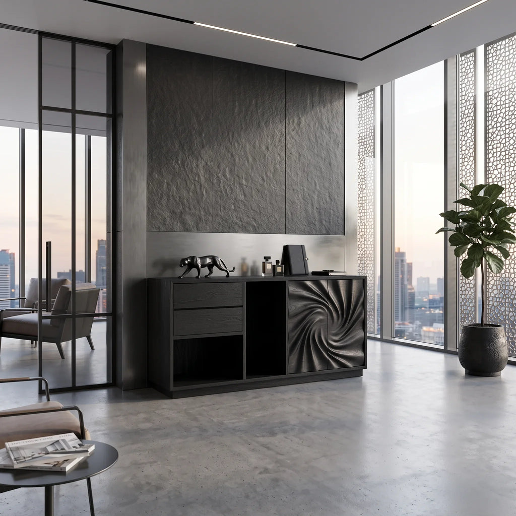 Modern Reeded Front Credenza Wide Living Room
