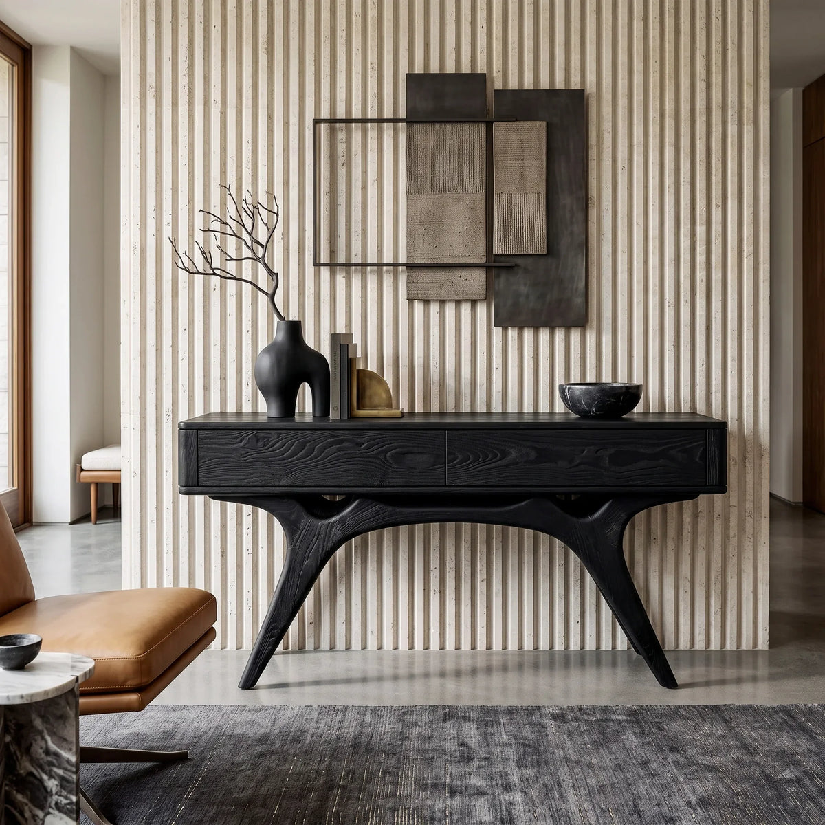 Contemporary Artistic Wooden Console Table For Living Room