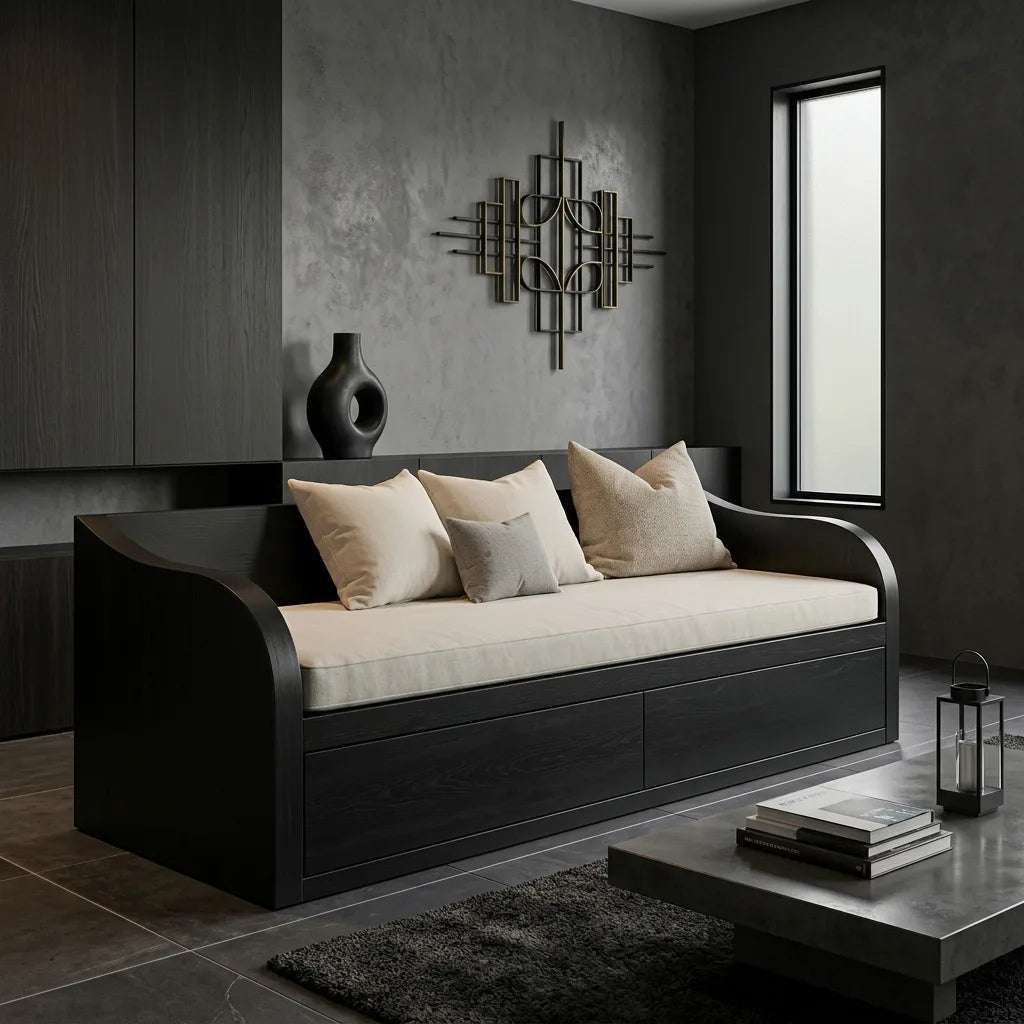 Modern Wooden Sofa With Integrated Drawers For Living Room