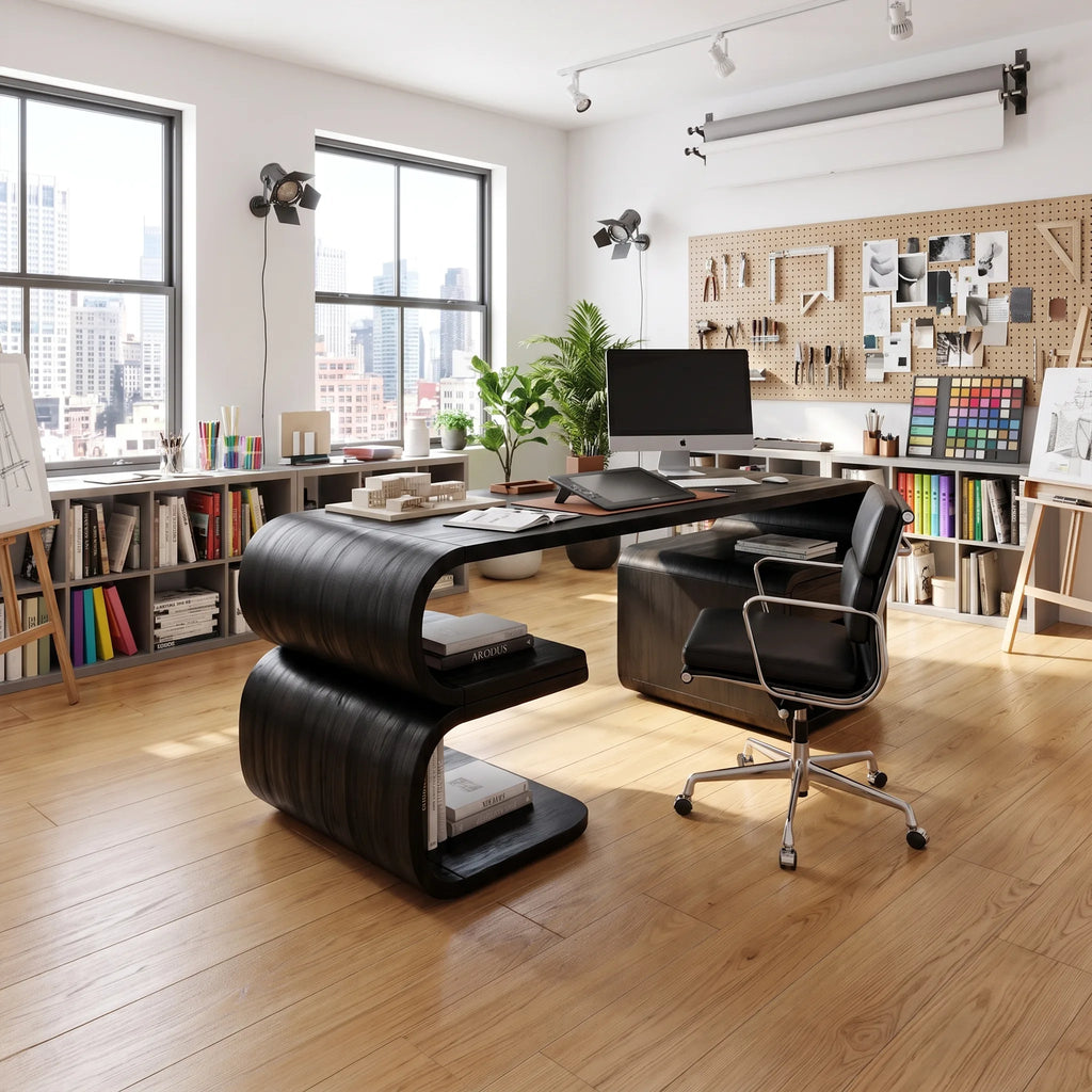 Creative Office Desk Writing Desk Executive Desk With Curved Open Shelves For Home Office