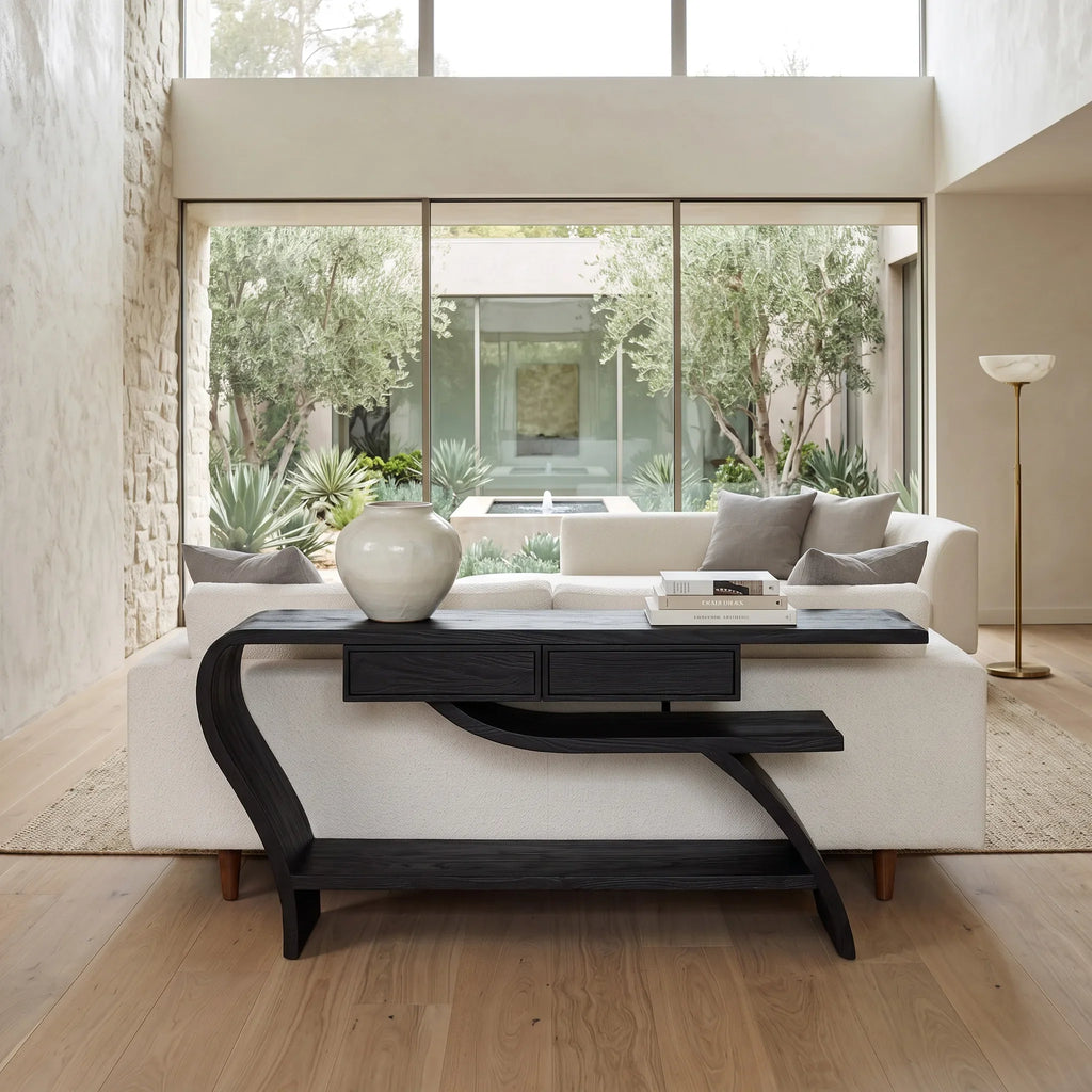 Modern Curved Table Behind Sofa For Living Room
